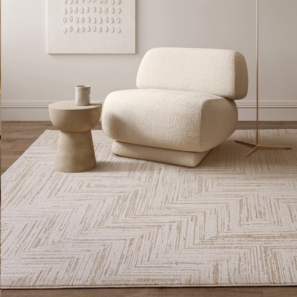 Anders Chevron AN12 Boho Shimmer Rugs in Beige Natural